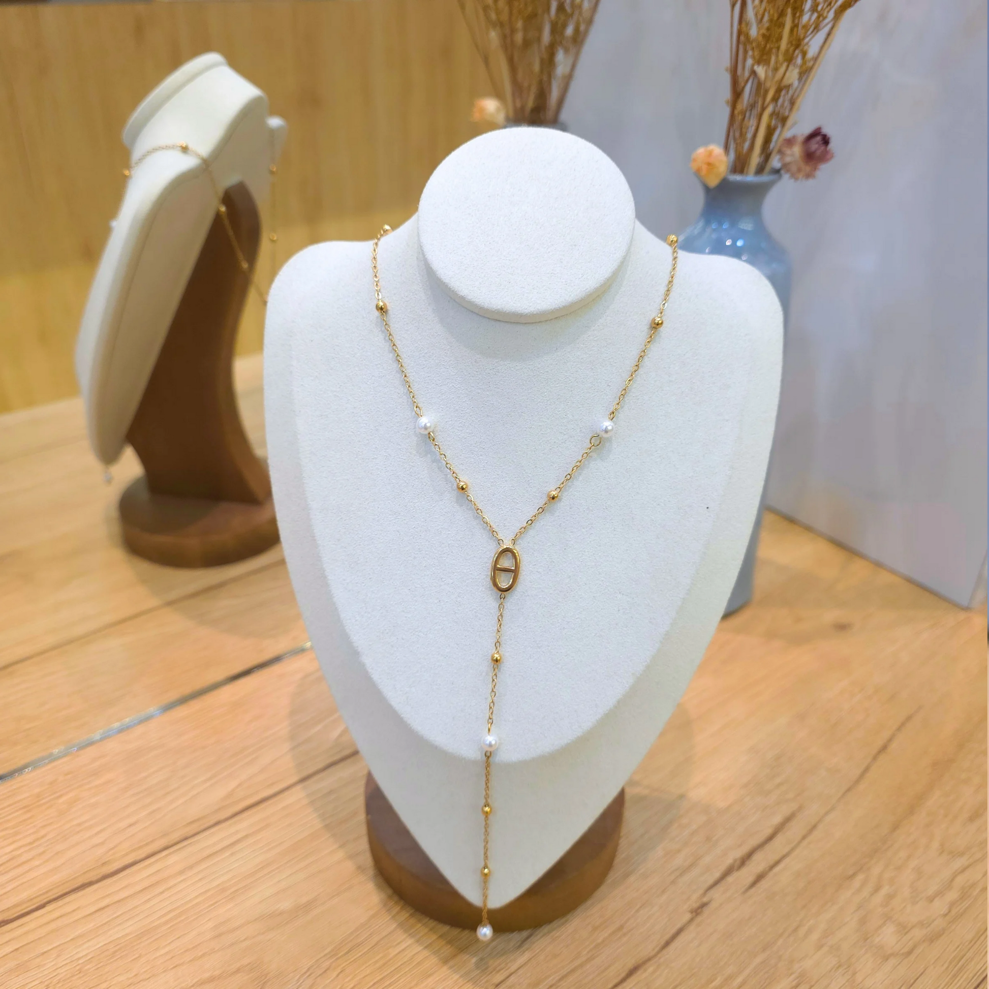 collier maille marine acier inoxydable doré perle femme